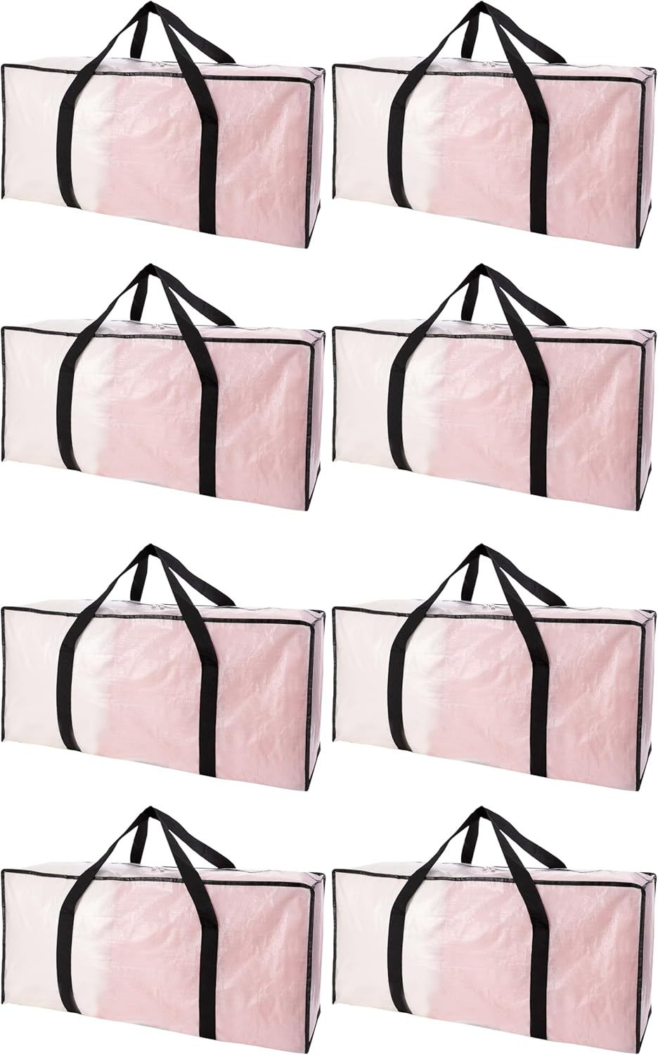 Extra Large Moving Bags with Zippers & Carrying Handles, Heavy-Duty Storage Tote for Space Saving Moving Storage, Fold Flat, Alternative to Box and Bin - 8 Pack, 40 Gal, Clear