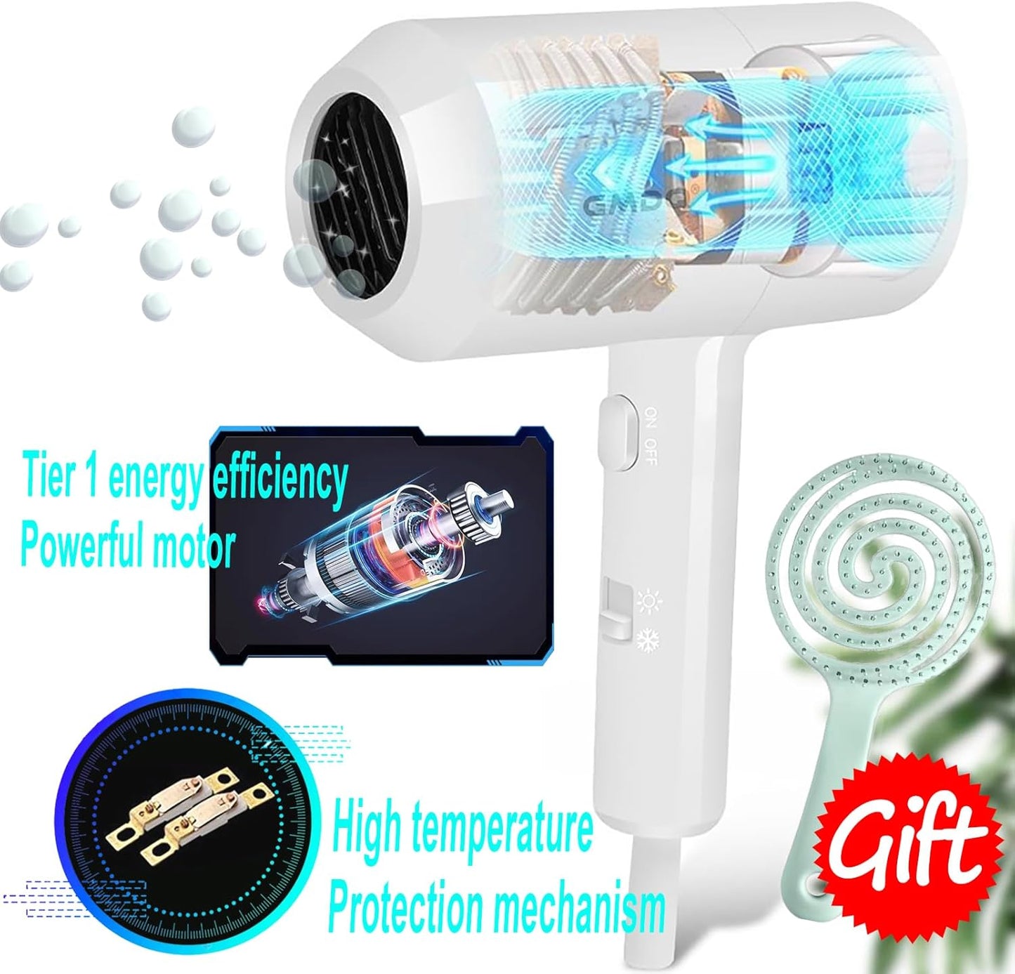 Hotel Wall Mounted Hair Dryer for Bathroom,Restroom Professional Blow Dryer,with Stand Rack,Specialised Motor for Salon,Fast Drying - Gifts【Massage Comb, Screws+ Adhesive】 110V
