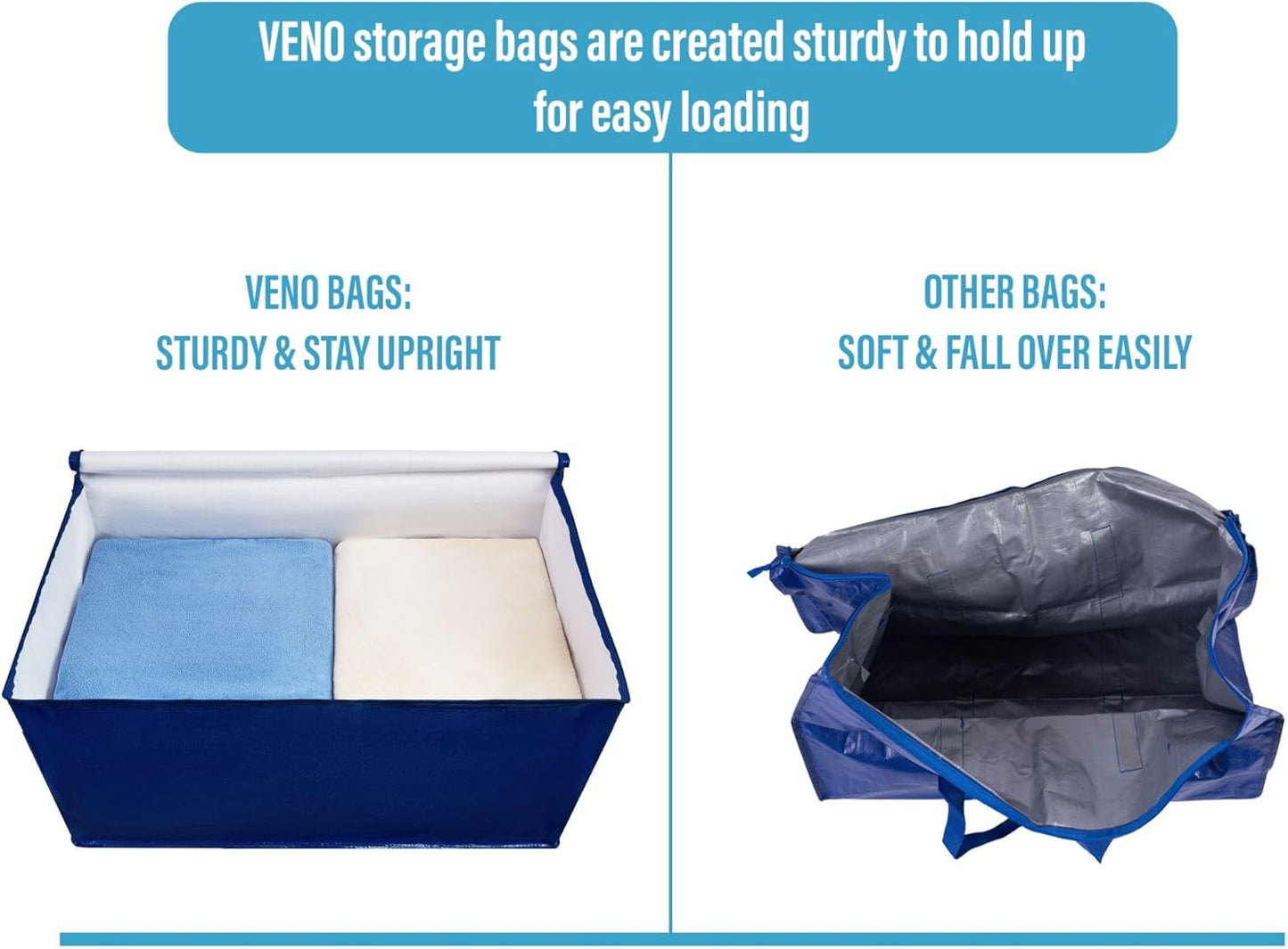 VENO 2 Pack Moving Bags and Large Christmas Decoration Storage Bins with lids. Alternative to Moving Boxes, Packing Supplies for College. Heavy Duty Totes (Blue, 2 Pack)