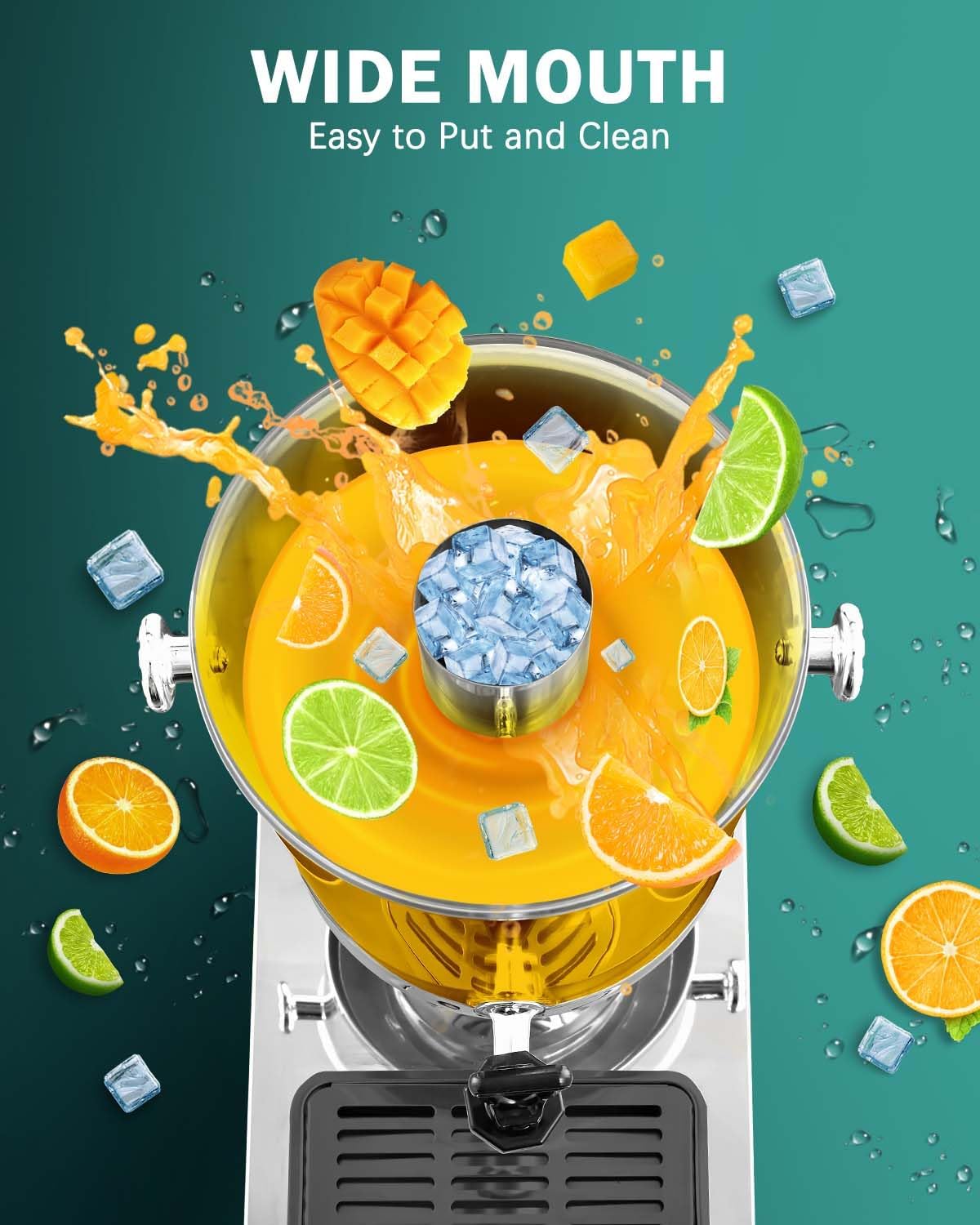 2 Gallon Drink Dispensers for Parties, [Easy-to-Clean Drip Tray Design] [Cold & Hot Dual-Use] Beverage Dispenser with Stand & Ice Core, Stainless Steel Juice Dispenser for Home Lemonade, Catering
