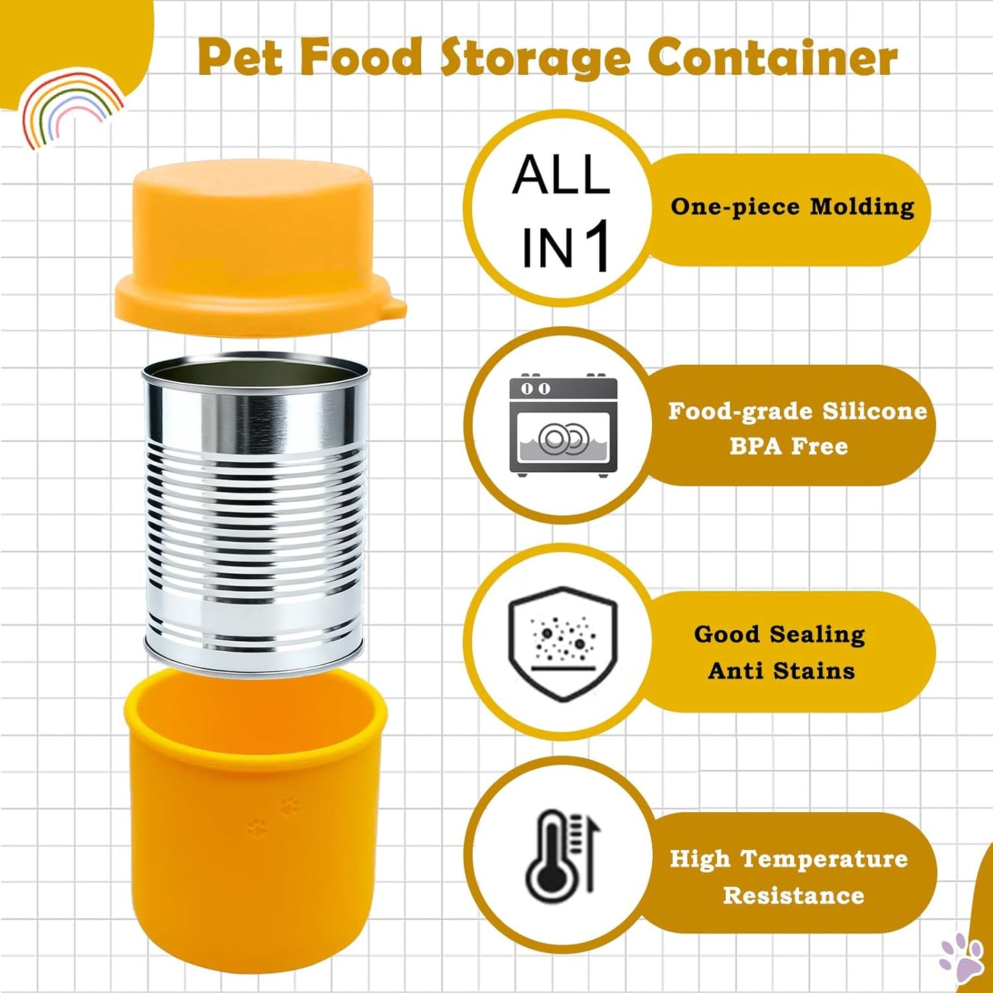 Original Canned Dog Food Storage Container | Silicone Can Cover Pet Food Sealer | BPA Free, Airtight, Dishwasher & Freezer Safe (Orange)