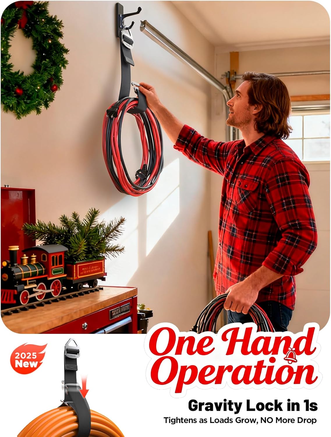 Stocking Stuffers for Men 2025, One Hand Operate [1s Tighten by Gravity] Extension Cord Holder Organizer, Hose Rope Storage Straps, Garage Organization Gadgets Tools, Christmas Gifts for Adults