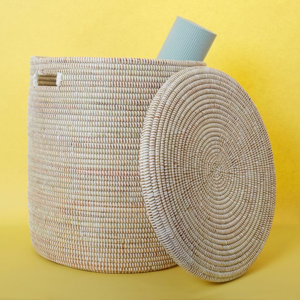 Extra Large White Storage Basket - Laundry Hamper, Baby Nursery Toys Bin, Living Room Blankets Storage, Towels Holder, Organizing, Decorative - Wicker, Woven, Lid, Handles