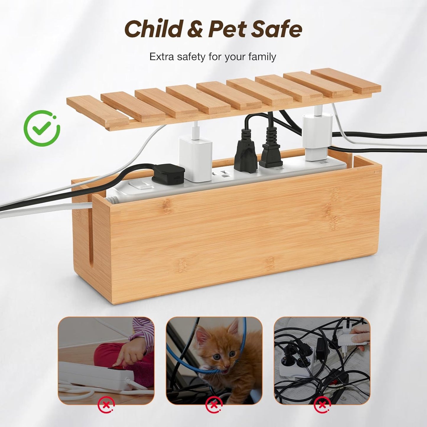 Extra Large Cable Management Box, Bamboo Cable Organizer Storage and Power Strip Box for Electrical Cord Management, Cord Hider Boxs Shelf for Desktop Home Office Kitchen