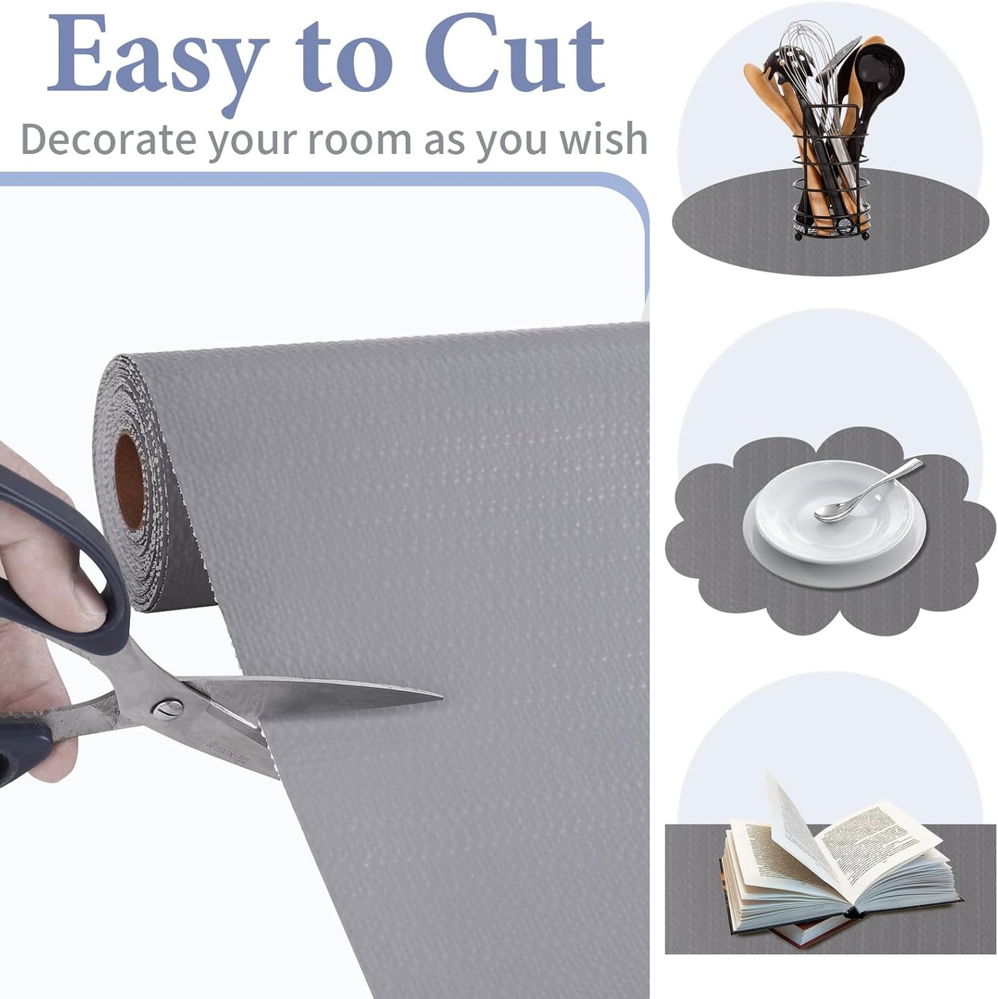 Drawer and Shelf Liner for Kitchen Cabinet: 23 in X 30 Ft Non Slip Waterproof Shelf Paper Non Adhesive Refrigerator Liners Pure Grey Easy Liners for Bathroom with Knife Tape Measure