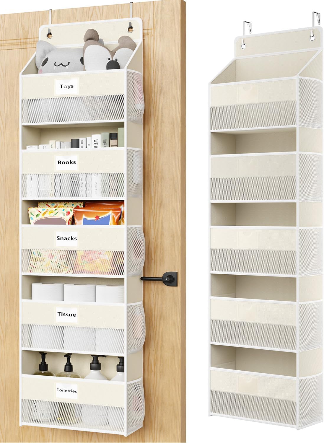 Over The Door Organizer Hanging, 5 Shelf Behind The Doors Storage, Pantry Door Organizer, Closet Organizers for Bedroom and Nursery (Beige)