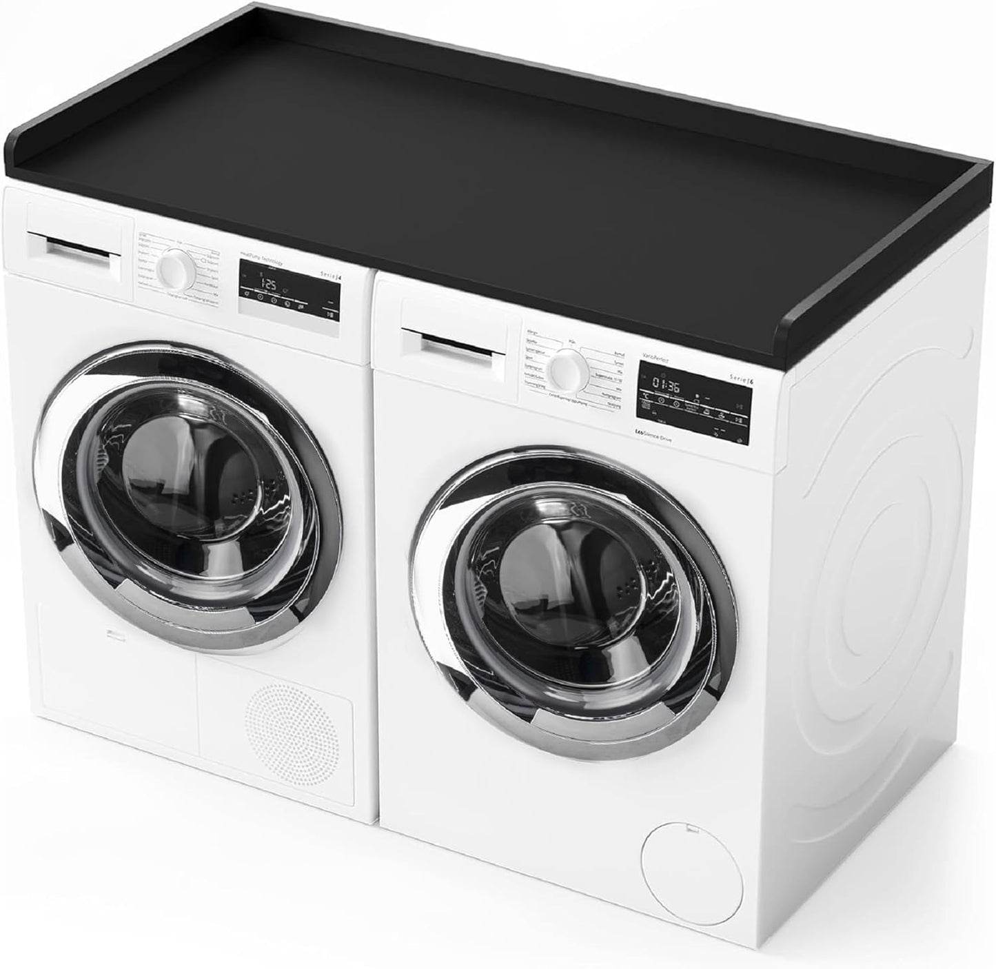 1-Tier Washer Dryer Countertop, 54"W x 27.55"D Laundry Countertop with Edge Rails and Non-Slip Pad, Washer and Dryer Topper for Laundry Room Storage Organization (Black)
