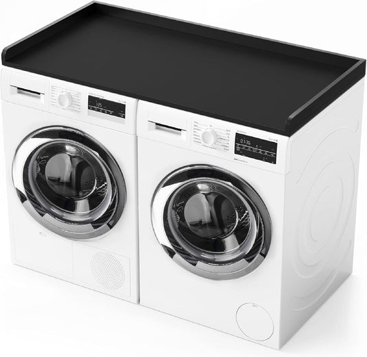 1-Tier Washer Dryer Countertop, 54"W x 27.55"D Laundry Countertop with Edge Rails and Non-Slip Pad, Washer and Dryer Topper for Laundry Room Storage Organization (Black)
