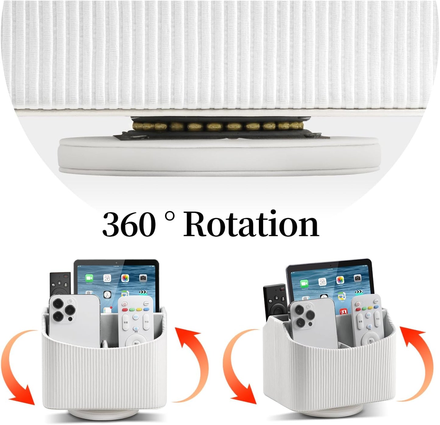 PU Leather Remote Control Holder, 360 Degree Rotating Desk Organizer Storage Table Remote Caddy, Spinning Bedside Organizer Nightstand Organizer for Desktop Office Home (White)