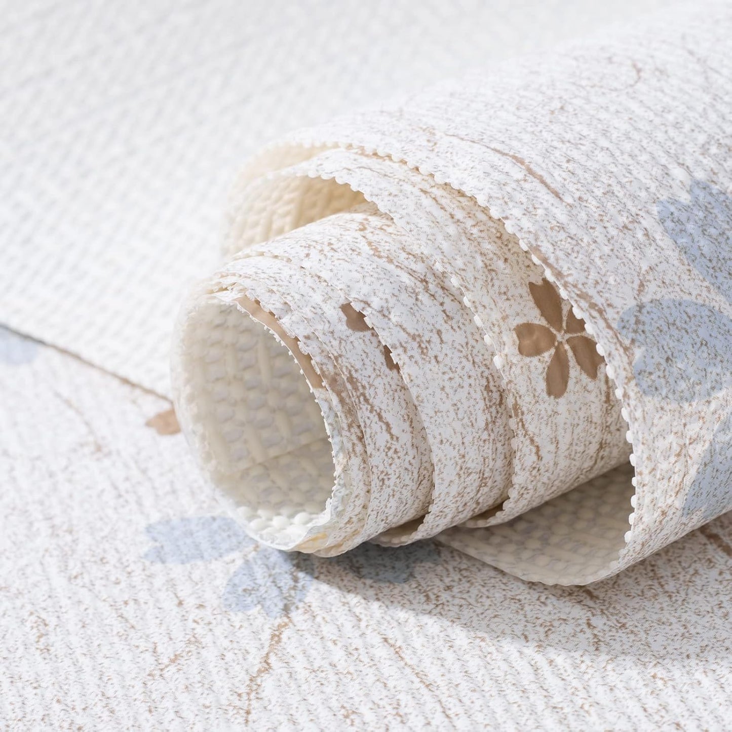 FIFTY FEET 12"x120" Non-Adhesive Shelf Liner for Kitchen Cabinets and Drawers, Washable Non-Slip PVC Cabinet Liner (White Floral)(1 Roll)