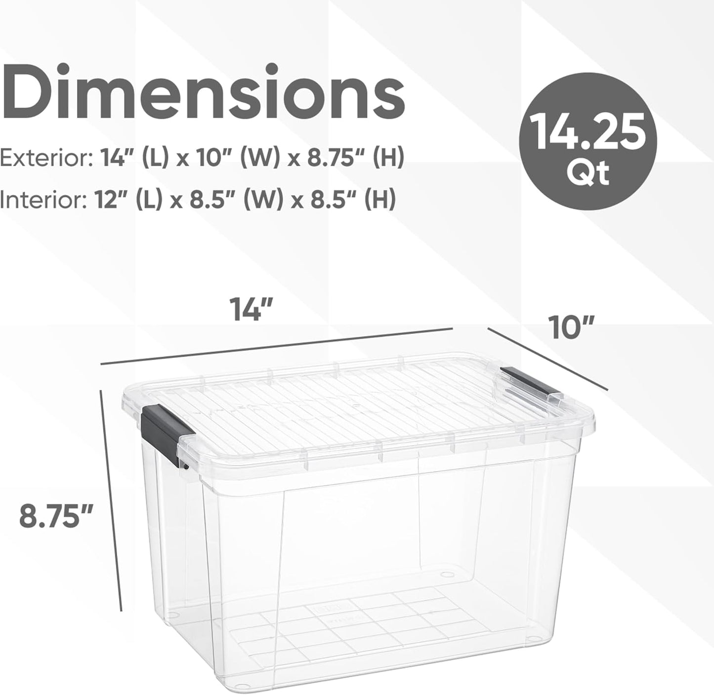Superio Clear Storage Bins with Lids, 14.7 Quart BPA Free Plastic Containers, Transparent Boxes for Organizing, Stackable Crates, Organizer Totes for Home, Office, School, and Dorm