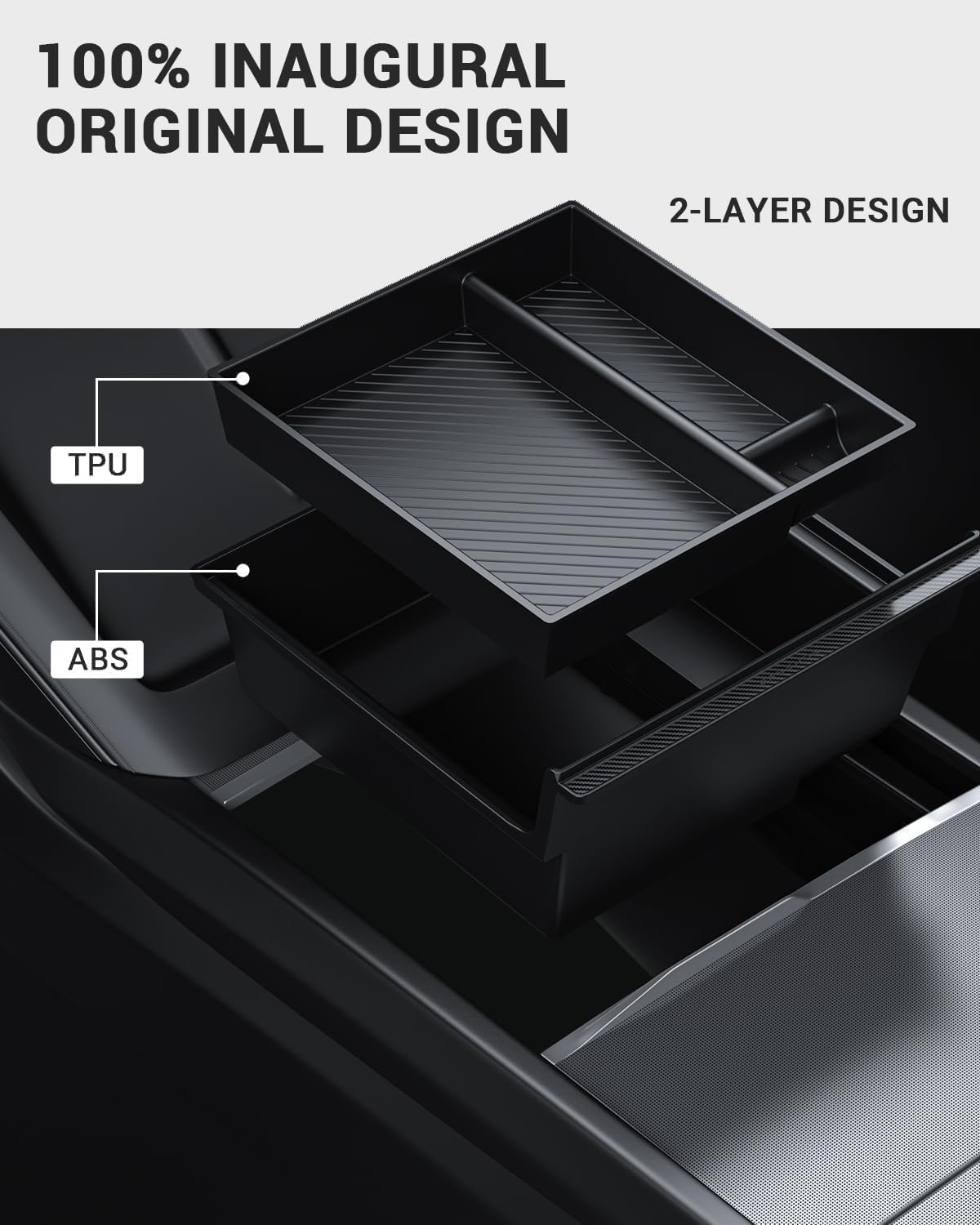 BASENOR 2026 Tesla Model Y Model 3 Center Console Organizer Tray (Carbon Edition), Hidden Storage Box for Model Y 2025 2026 Juniper Tesla 3 Highland 2024 2025 2026 (Standard/Premium/Performance)