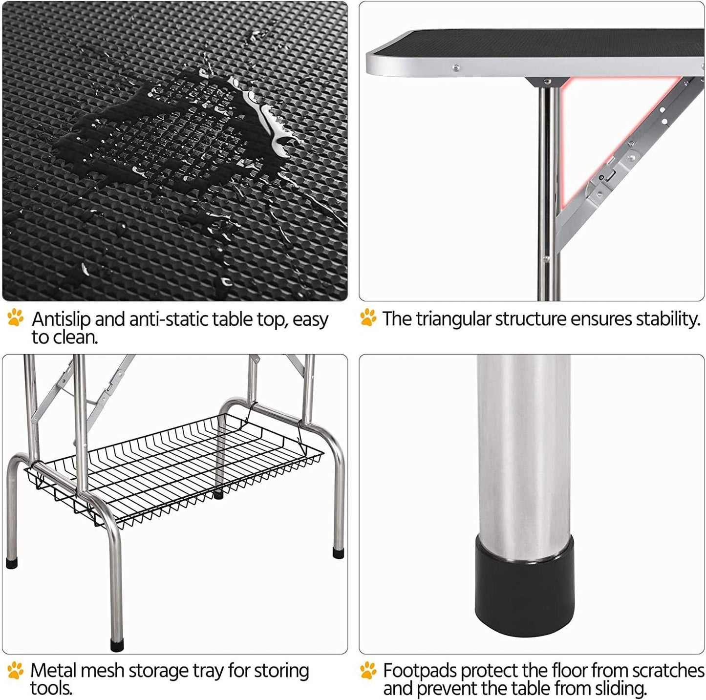 46" Dog Grooming Table Foldable Pet Grooming Tables with Adjustable Arm Noose Storage Mesh Tray Maximum Capacity Up to 330lbs Black