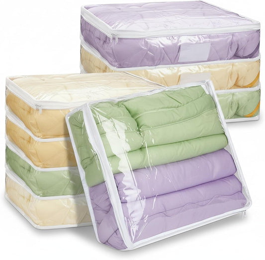 8 Pcs Clear Plastic Storage Bags with Zipper, 15.7 x 13.8 x 3.9 Inch Pvc Sweater Sheet Organizer Waterproof Zippered Clothing Storage Bags for Clothes, Linen, Pillow, Sheets, Blankets