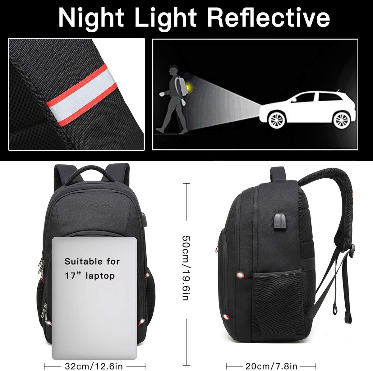 Della Gao Laptop Backpack for Men, Large Anti-Theft Business Travel Backpack with USB Charging Port, Water Resistant College Computer Bag for Men/Women for 17 Inch Laptop and Notebook