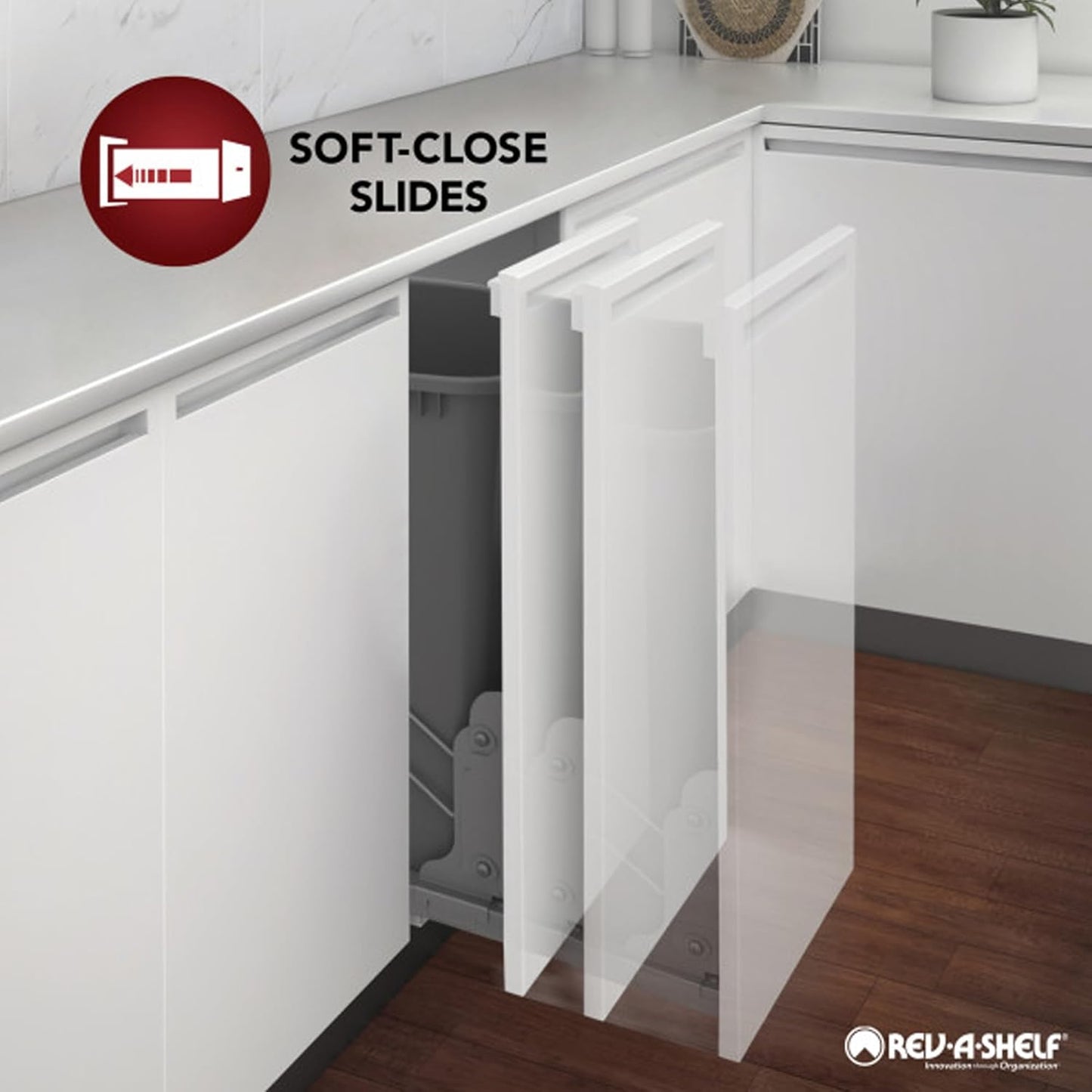 Rev-A-Shelf 8" Pull Out Storage Organizer for Base Kitchen Cabinets w/ Soft-Close, Sliding Shelves for Utilities, Utensils or Spices, 448UT-BCSC-8C