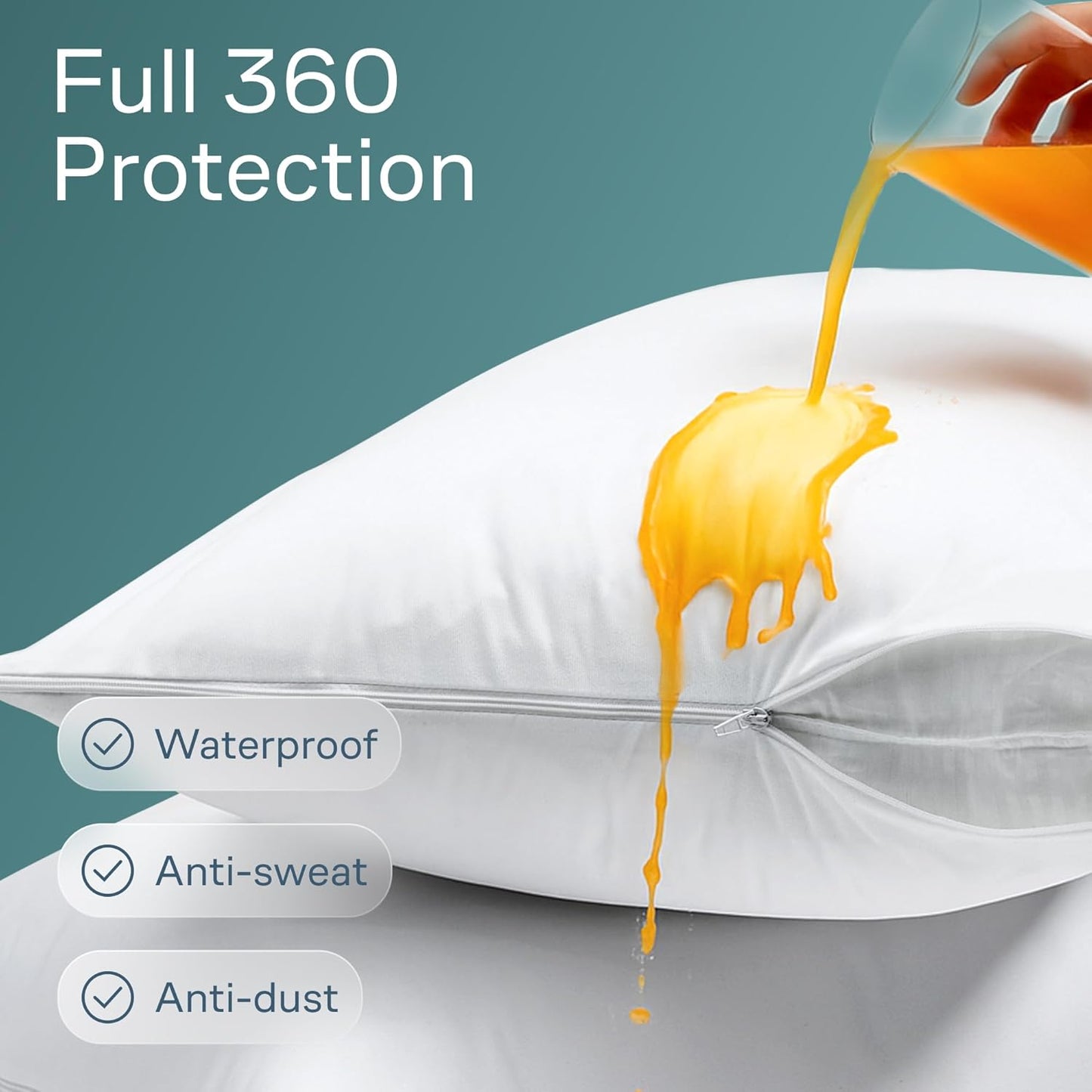 Niagara 2 Pack Waterproof Pillow Protectors Standard 20x26 Inches Smooth Zipper Premium Encasement Covers Quiet Cases Set White