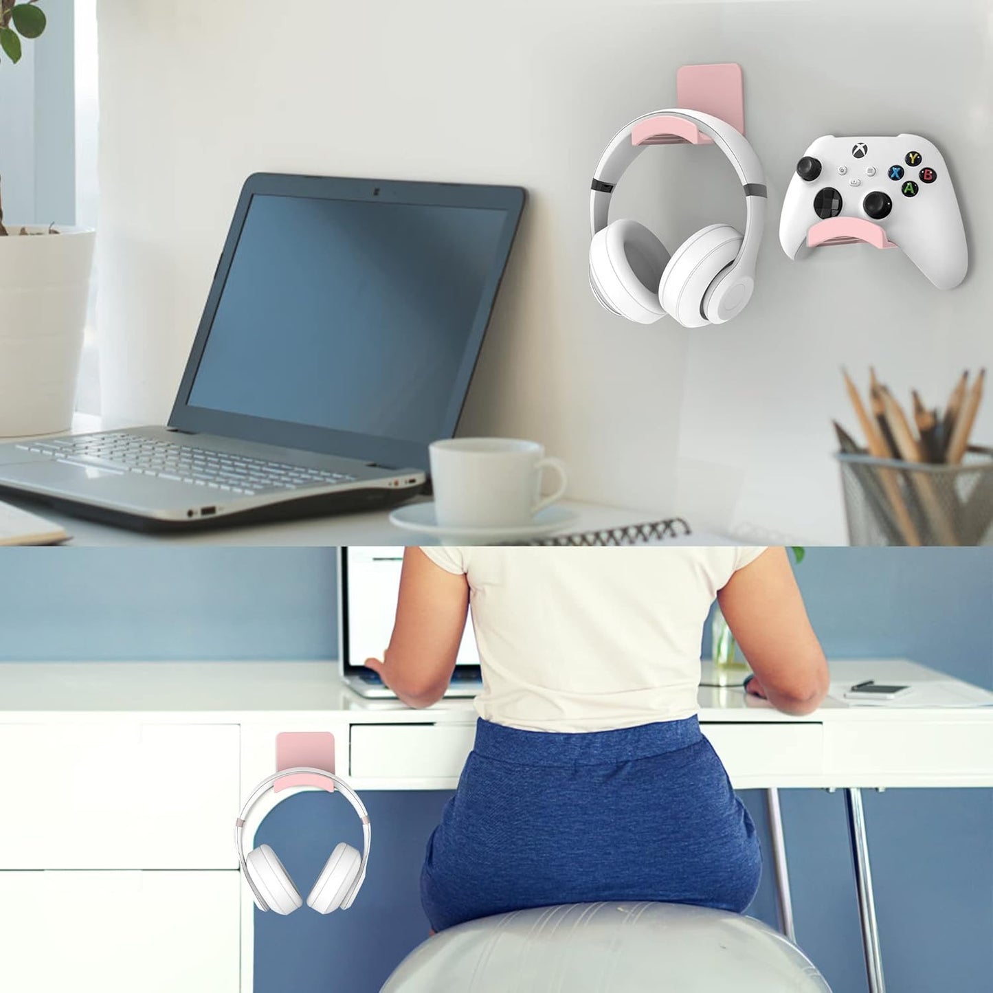 HomeMount Headphone Stand Headset Holder - Adhesive Gaming Headphone Hanger Hook Desk Mount for Most Headphone & Controller (Pink 2Pack)