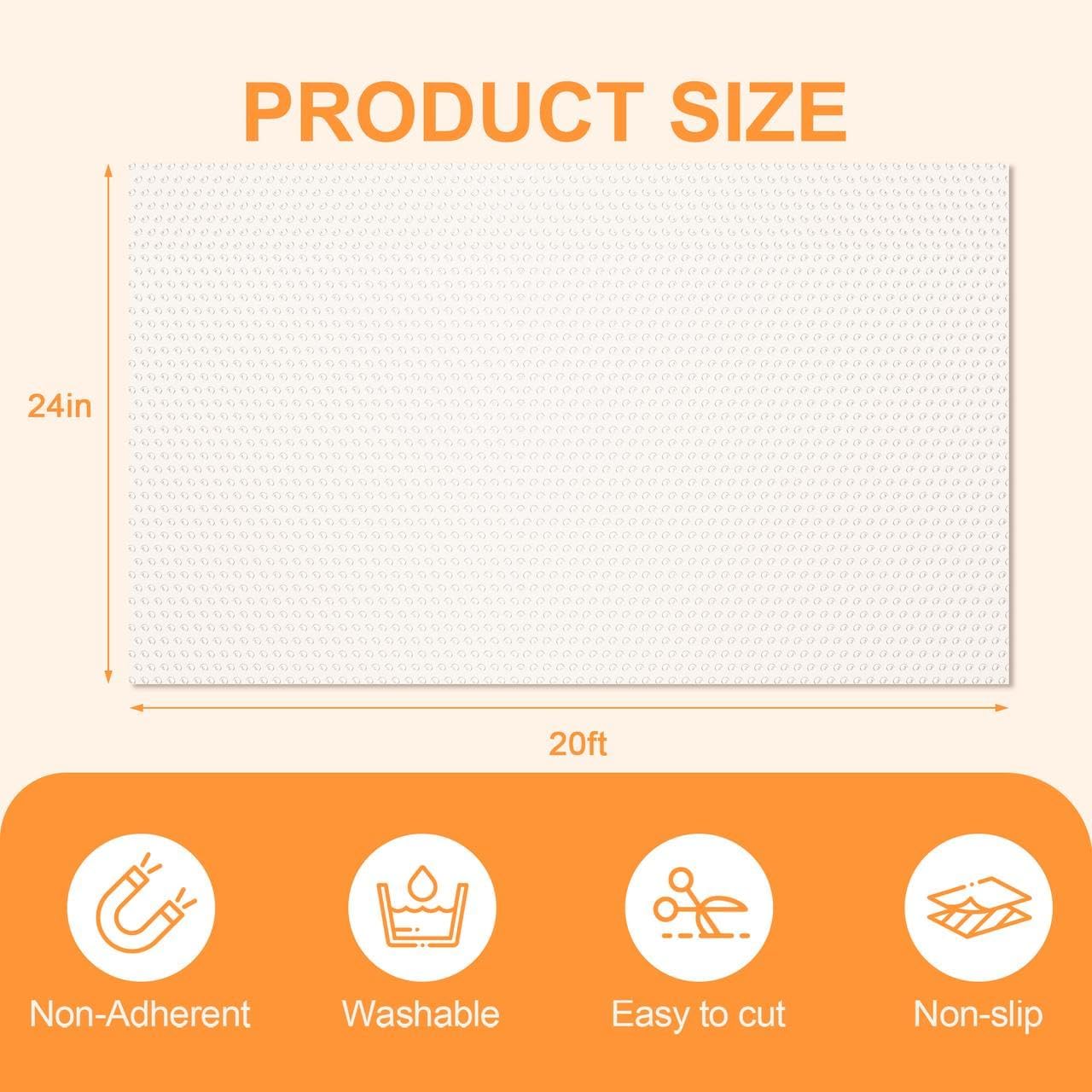 FEXIA Shelf Liner 24 Inch x 20 FT Clear Non Slip Waterproof Cabinet and Drawer Liner for Kitchen Cabinet Refrigerator Pantry Closet Durable Non Adhesive