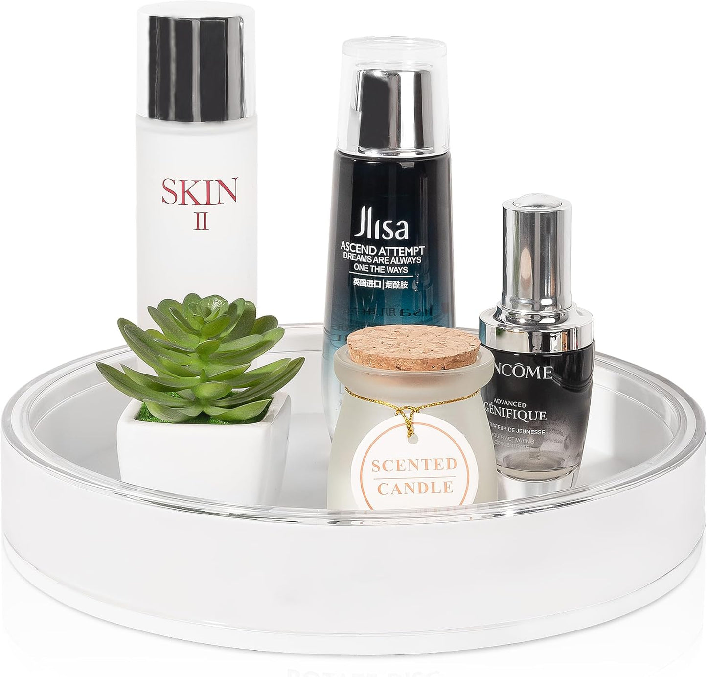 Anyoifax 360 Rotating Makeup Organizer Perfume Tray Skincare Holder Spinning Cosmetic Storage Bathroom Countertop Organizer Lazy Susan Turntable for Dresser, Vanity, Kitchen, Small White