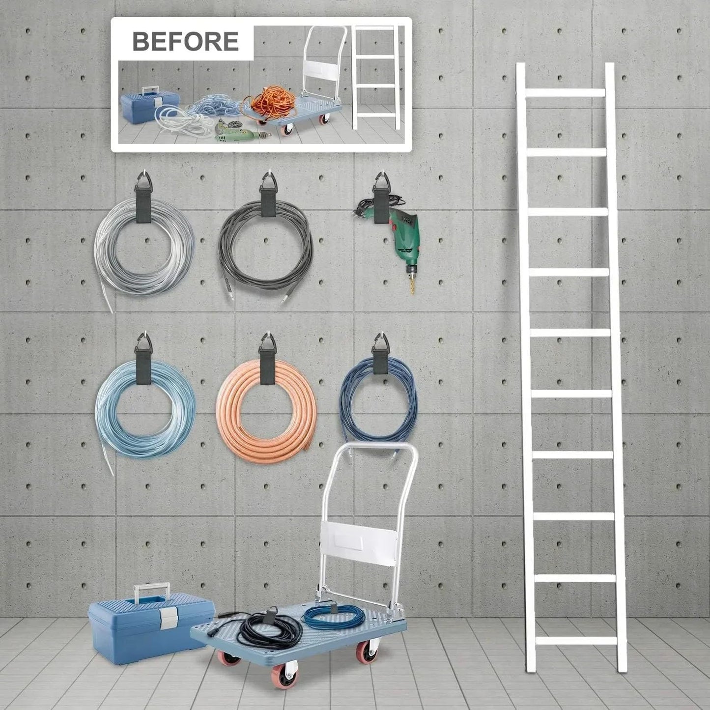 Extension Cord Holder Organizer,6 Pack (10-13-16) inch Heavy Duty Storage Cable Straps with Triangle Clips Hook and Loop for Men Workshop and Cord Organization and Garage Storage