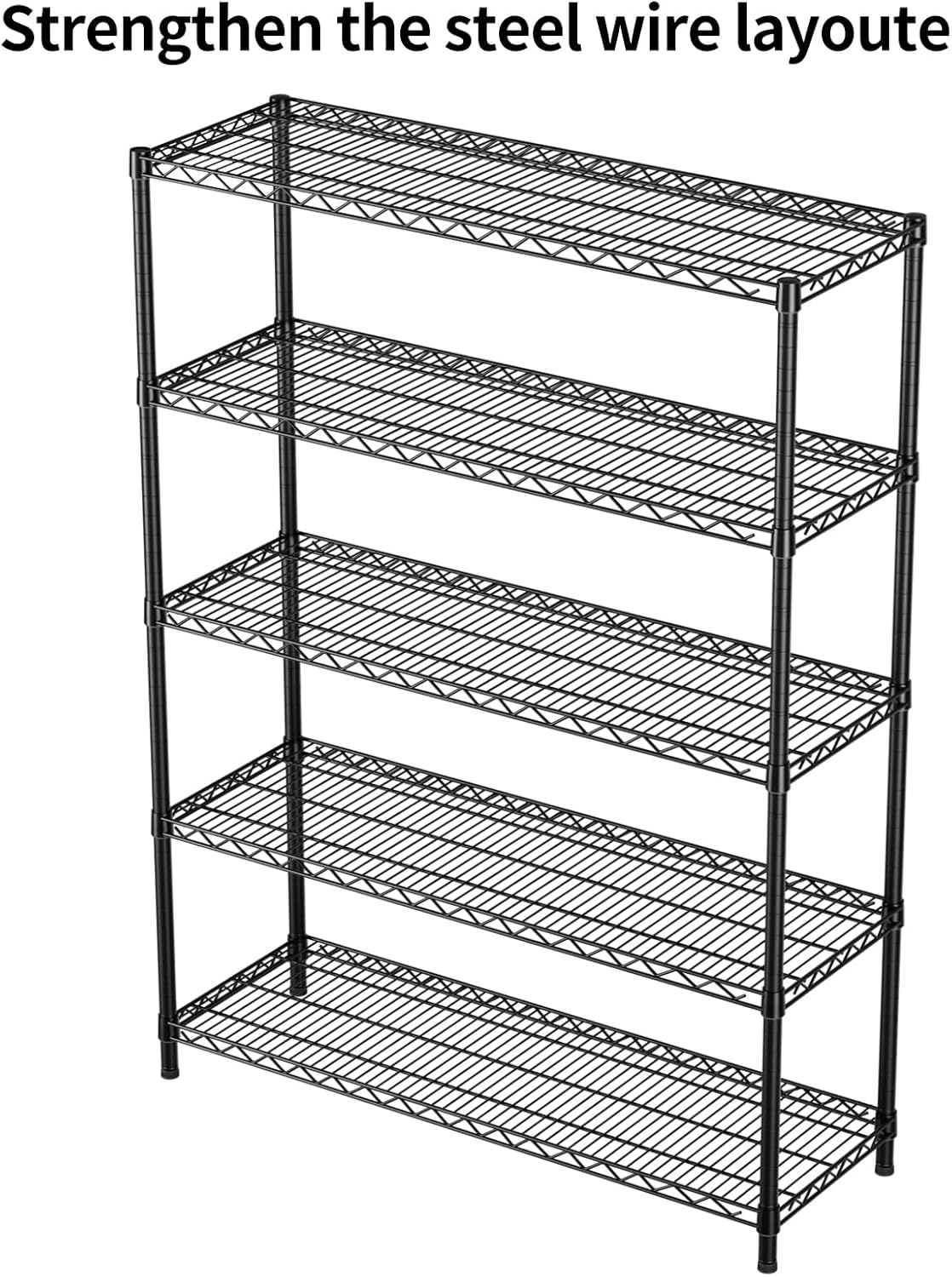 SINGAYE 5 Adjustable Heavy Duty Garage Shelving Wire Shelves Metal Standing Units Bathroom Organizers and Storage Shelf Closet Metal Pantry Kitchen 18" DX46 WX77 H Black