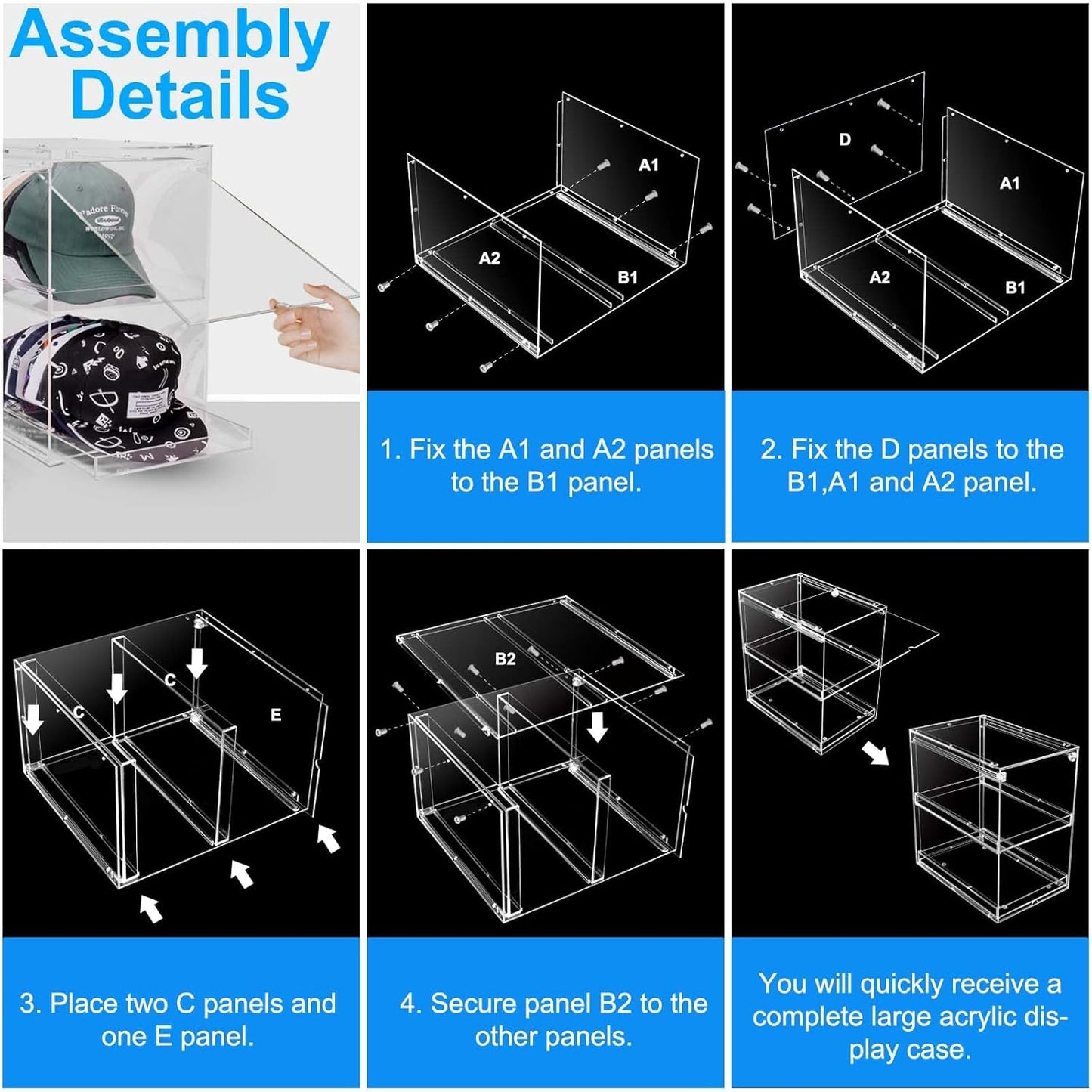 Acrylic Hat Organizer for Baseball Caps, Stackable Clear Sliding Tray & Door Panel Hat Holder Box , Large Cap Holder Organizer with Sliding Tray, Hat Racks Can Hold 30 Caps 16.6" H x 10.7" W x 15.8" D