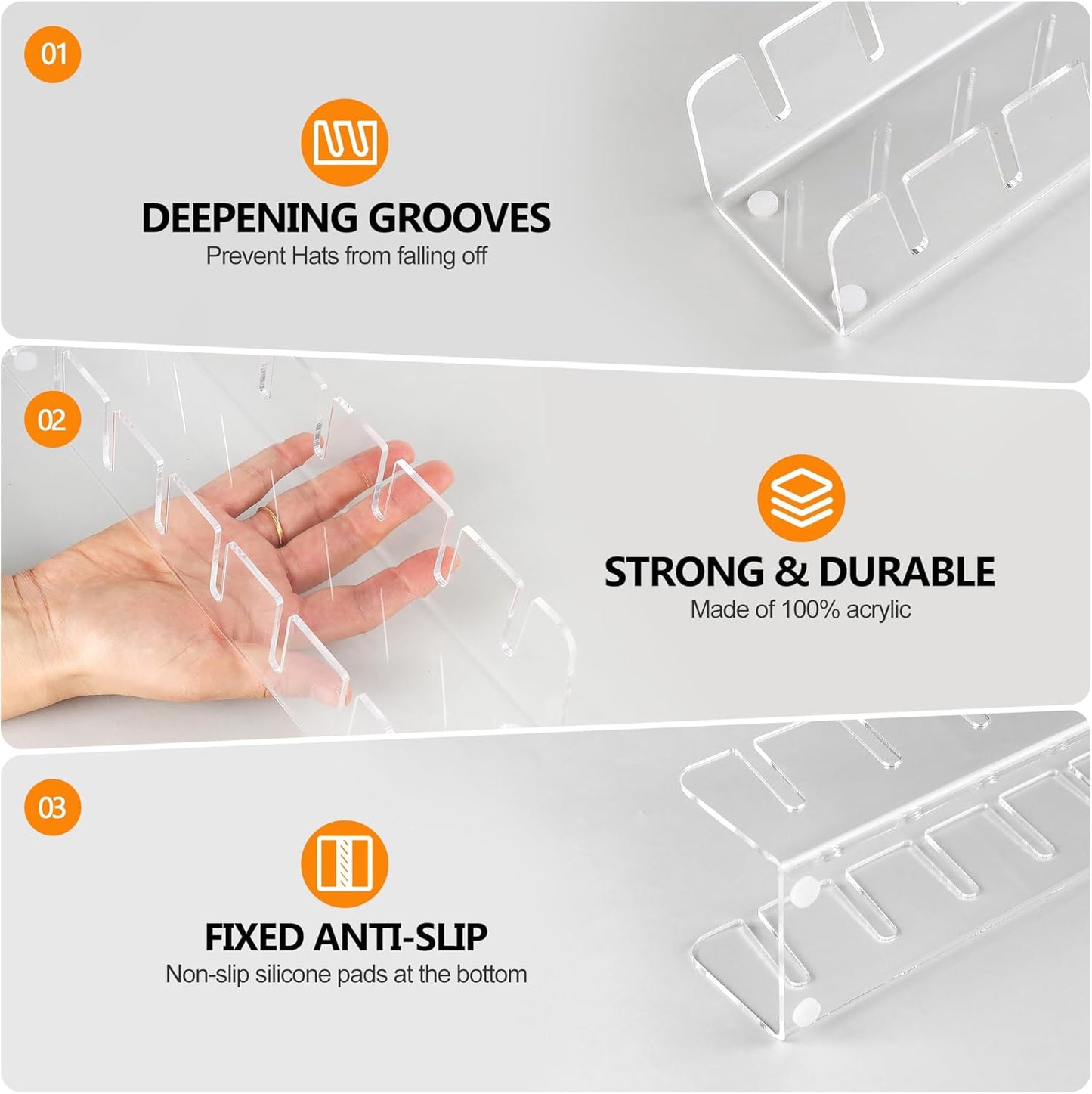 Hat Stand for Baseball Caps Display Hat Holder Organizer，No Install Rack Acrylic Hat Storage for 14 Baseball Caps、Closet Cowboy （2 Pack ）