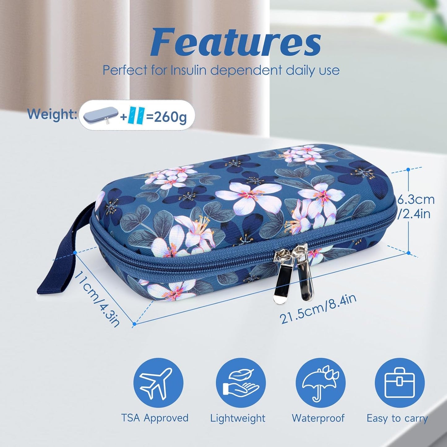 YOUSHARES Insulin Cooler Travel Case - Diabetic Insulated Organizer Portable Cooling Bag for Medication Cooling Insulation, Insulin Pen Case with 2 TSA Approved Cooler Ice Pack (Pink Flower)