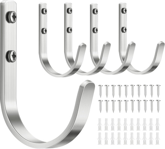 Aluminum Wall Hooks for Hanging Towel/Coat - 22LB Screw in Metal Hanger Wall Mount, for Outdoor, Closet, Door, Bathrooms, for Backpack, Robe, Silver 5 Pack