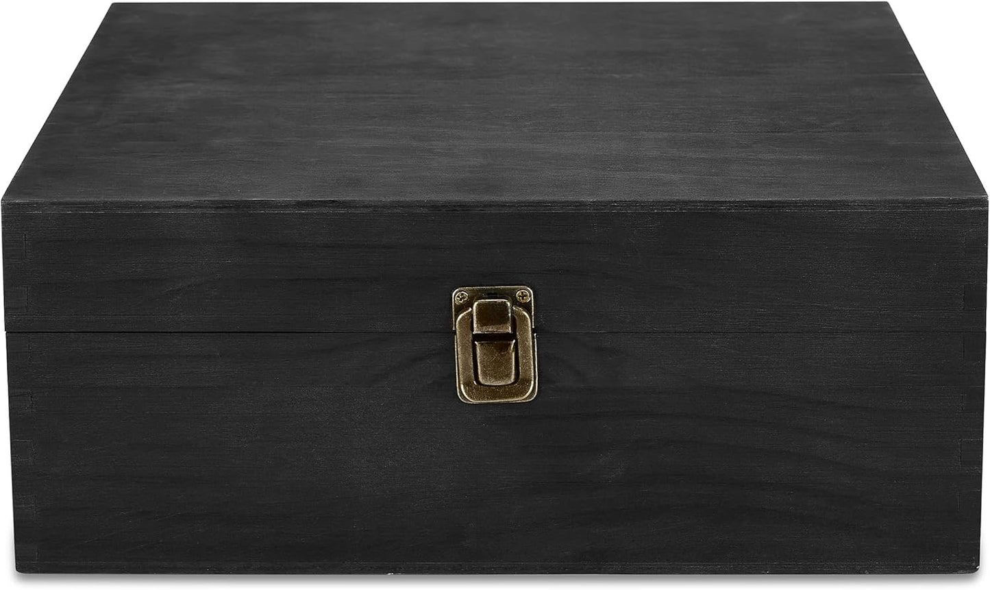 makerflo Large Black Pine Wood Memory Box with Black Felt Inside, Hinged with Clasp, Keepsake Wooden Box Ideal for Craft and Personalization (Laser Engraving, Epoxy, UV DTF, and Vinyl) – Pack of 1