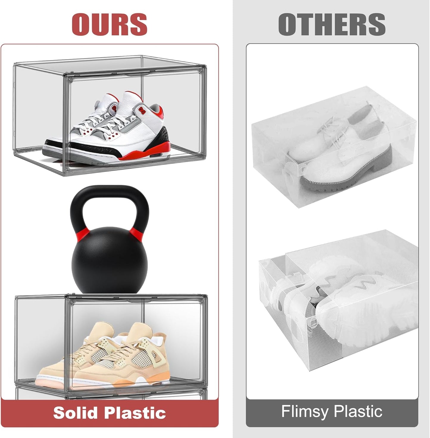 10 Pack Large Clear Shoe Box Shoe Storage Organizer with Magnetic Door Stackable Shoe Containers for Sneakers, High Heels, Sport Shoes, Size 13