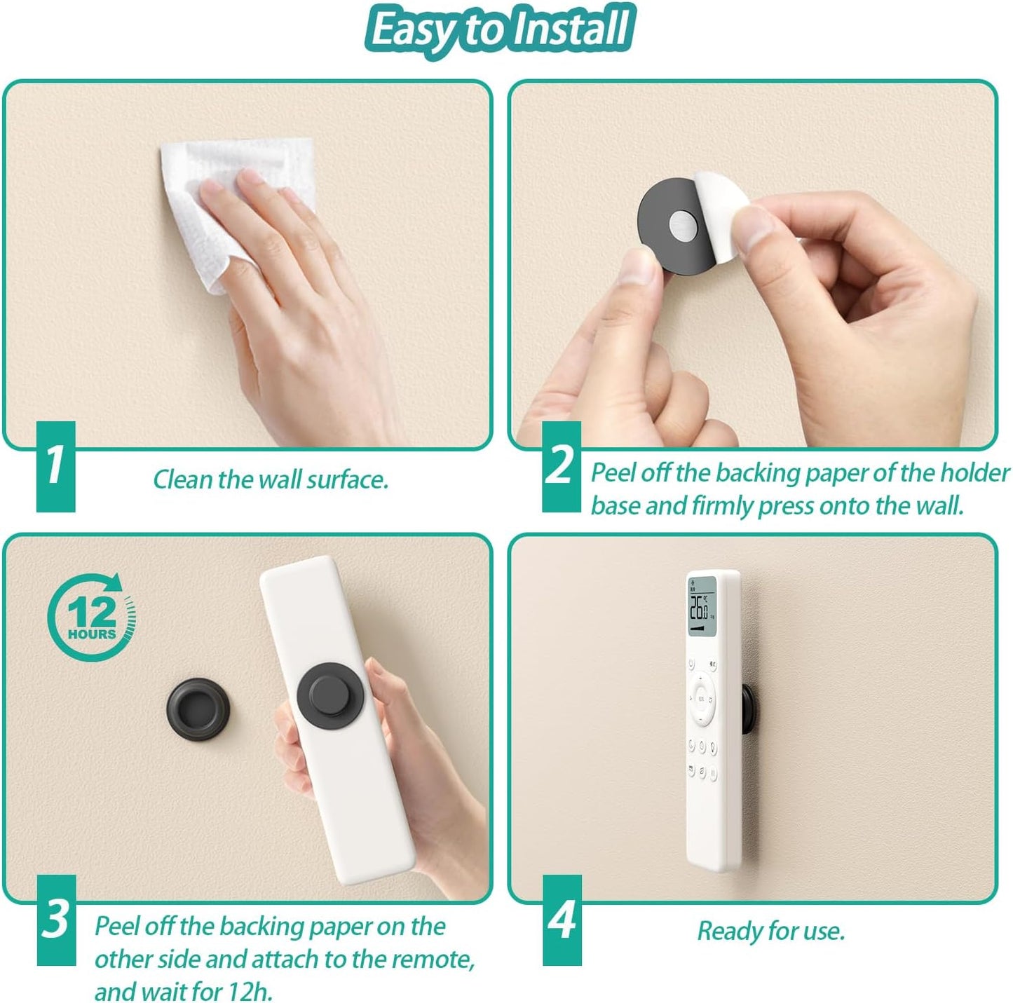 Magnetic Remote Control Holder Wall Mount, 5 Pack TV Remote Holder Wall Mount, Silicone Remote Organizer Magnetic Remote Holder for Bed, TV, Ceiling Fan and Air Conditioner (Black)
