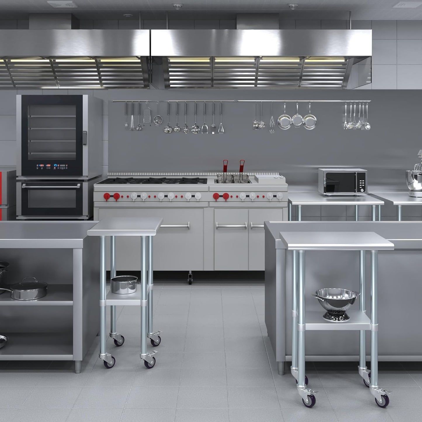 AmGood 24" Long x 18" Deep Stainless Steel Table with Casters