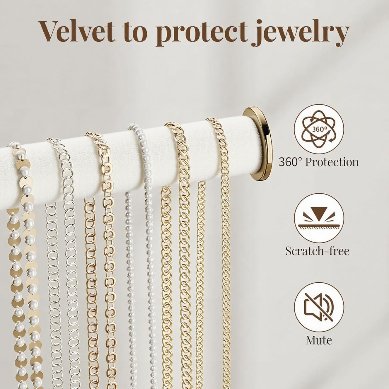 pickpiff Jewelry Holder Organizer with Velvet, Adjustable 10"-17" Tall, Metal Stand for Display Bracelet, Necklace, Earrings, Rings, White and Gold