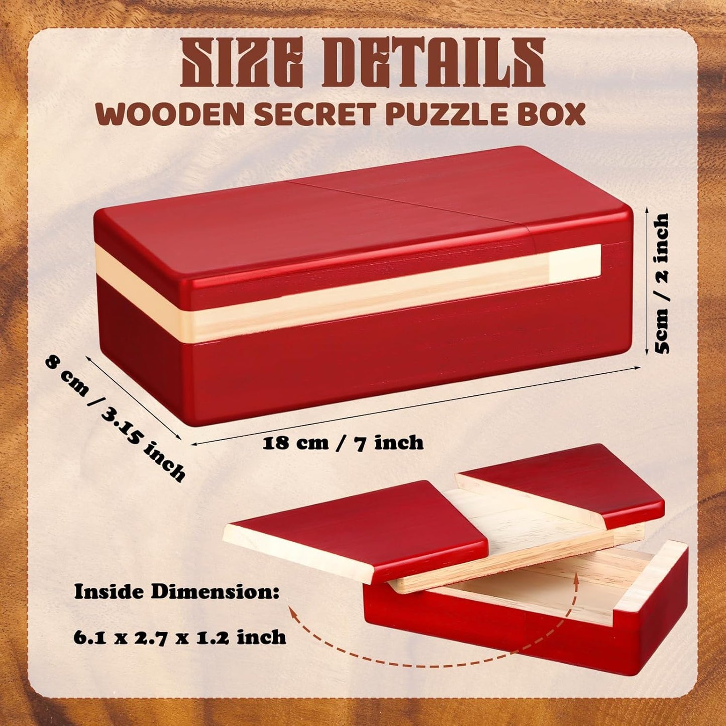 Gejoy Secret Puzzle Box Cash Gift Wooden Puzzle Box for Adults Brain Teaser Wooden with Hidden Compartments for Christmas Cash Gift(Red,15.5 x 8.4 x 5 cm,Classical)