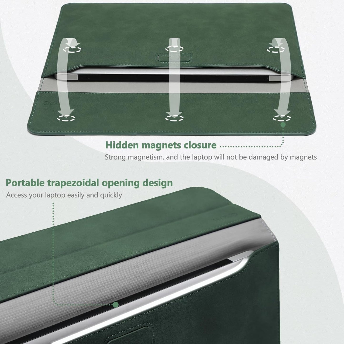 HYZUO 15-16 Inch Laptop Sleeve Case with Stand Feature for MacBook Pro 16 M4/M3/M2/M1 Pro/Max 2025-2019, XPS 15, MacBook Pro 15 2015-2012, Samsung Galaxy Book Flex/Pro 15, Midnight Green