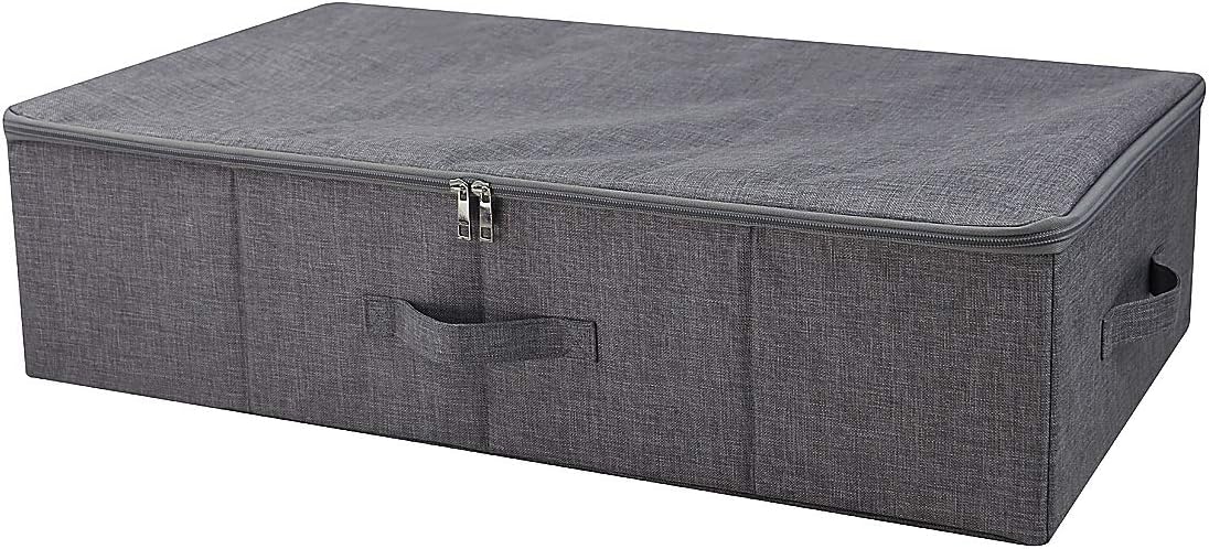 iwill CREATE PRO Underbed Storage Boxes for Bedding/Garment/Duvets/Blankets/Shoes, Folding Fabric Rigid Under bed Storage Bins with Zip Lid, Washable, Black Gray