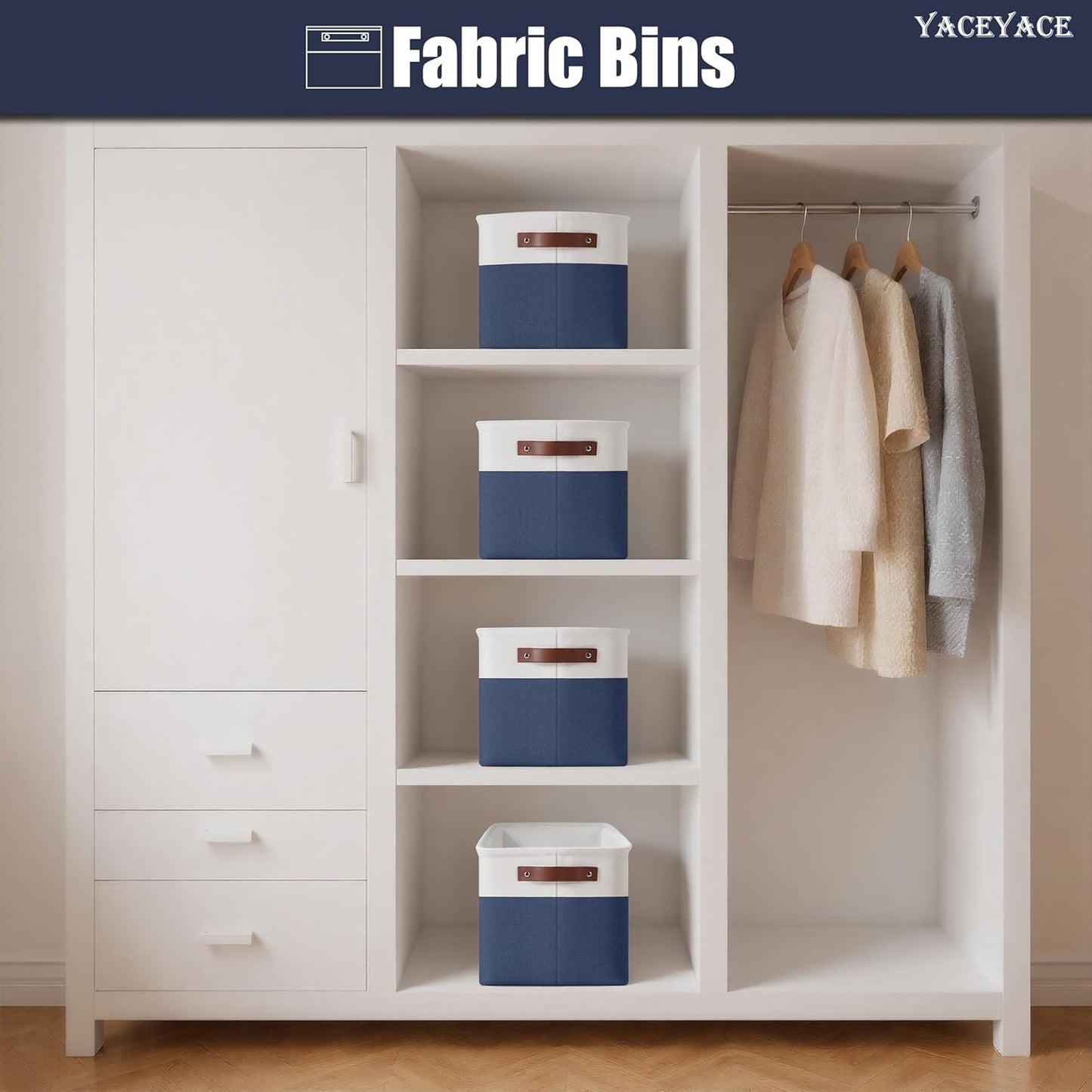 Basket for Blankets, 4 Pack 15"x11"x9.5" Linen Fabric Storage Bins for Shelves, Foldable Baskets for Cloth, Toy, Home Organizing, Decorative