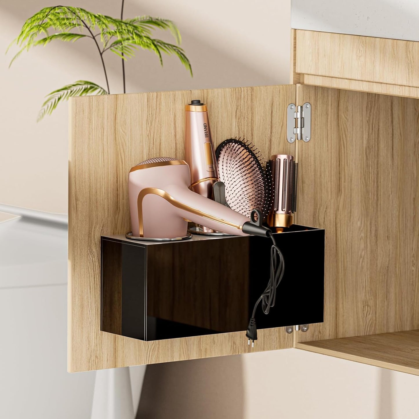 Hair Tool Organizer Acrylic: Hair Dryer Holder Wall Mount - Blow Dryer Holder Cabinet Door - Bathroom Countertop Organizer for Curling Iron Hot Styling Tools Flat Iron - Black
