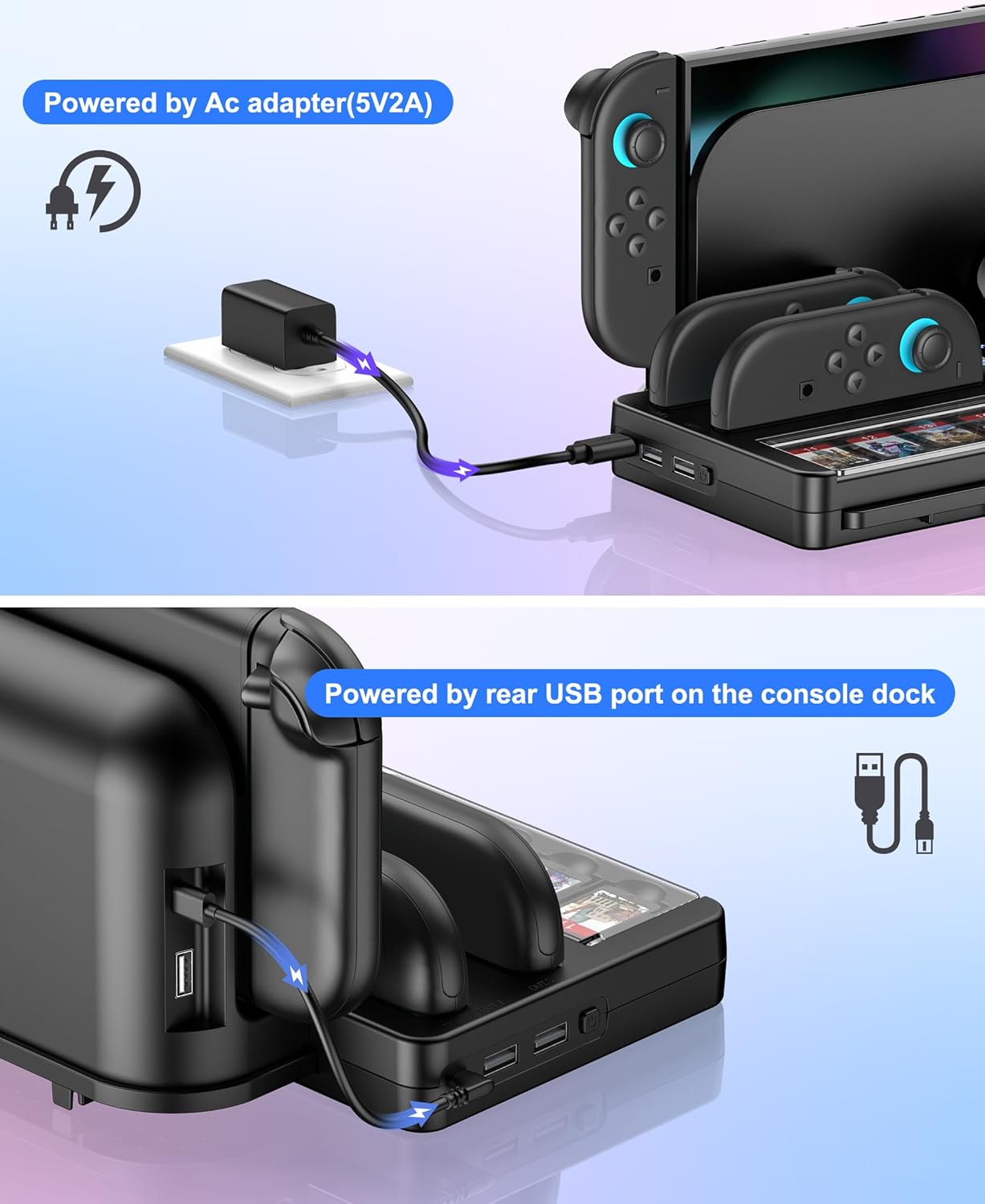 25 Slots Switch 2 Charging Organizer Joycon 2 Controller Storage Compatible with Nintendo 2 Accessories w Extended USB C Cable & LED Indicator (S-Charging Organizer)