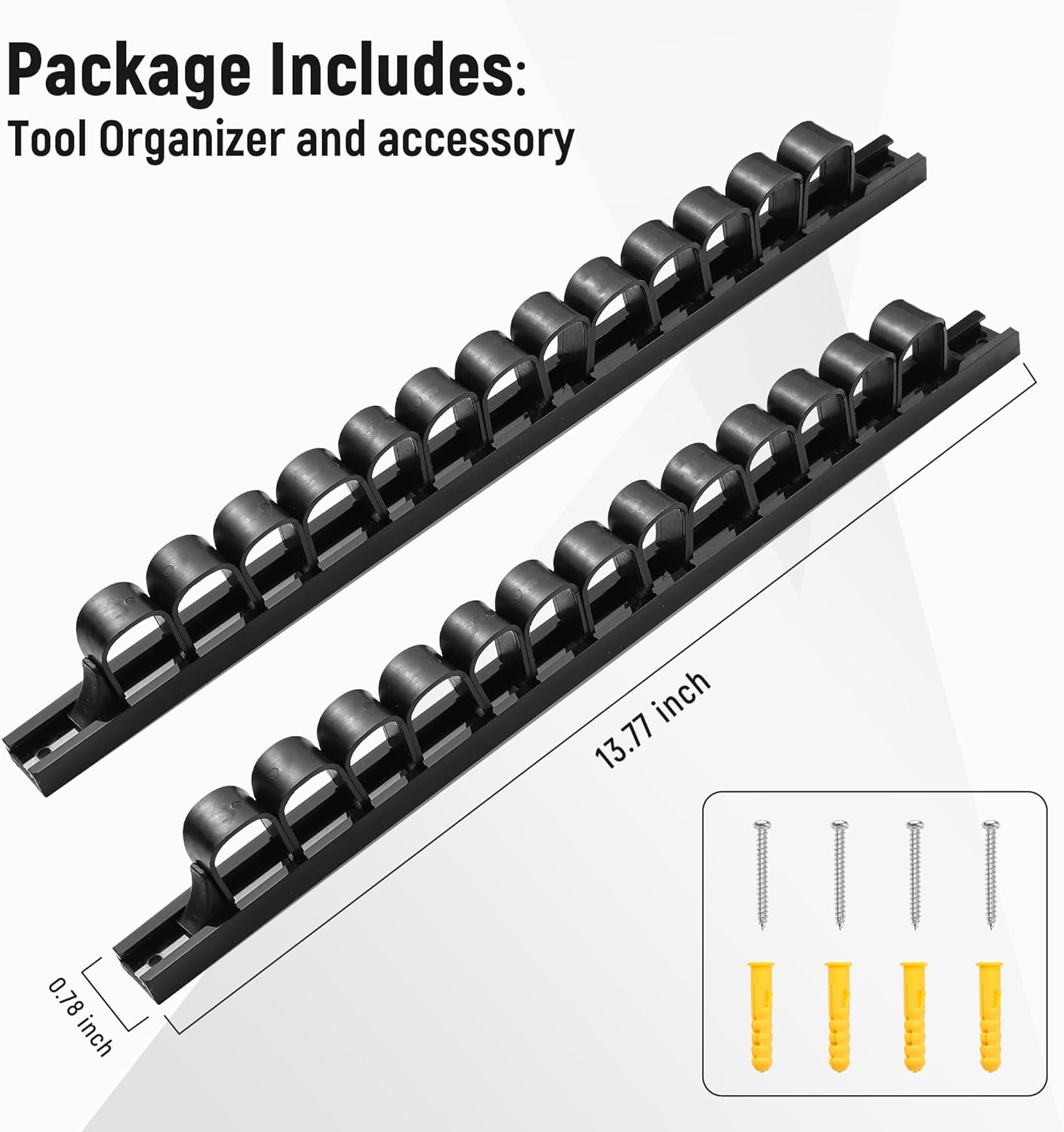2 Pack Wall-Mounted Screwdriver Organizers with Screws - Heavy-Duty ABS Plastic Tool Holder for Screwdrivers, Wrenches, Piers - Garage Workshop Storage (Black,2 PCS)