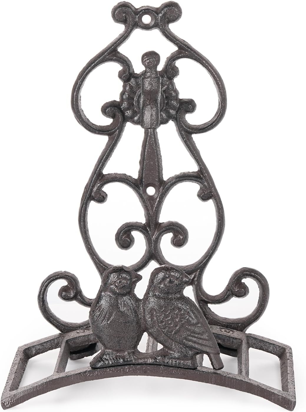 Sungmor Vintage Cast Iron Garden Hose Holder - Small Decorative Wall Mount Hose Hanger with Birds & Scroll, Heavy Duty Outdoor Storage Hook for Yard, Garden, or Patio - Rustic Bronze Finish