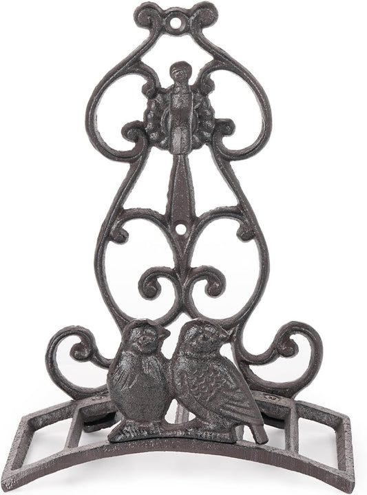 Sungmor Vintage Cast Iron Garden Hose Holder - Small Decorative Wall Mount Hose Hanger with Birds & Scroll, Heavy Duty Outdoor Storage Hook for Yard, Garden, or Patio - Rustic Bronze Finish