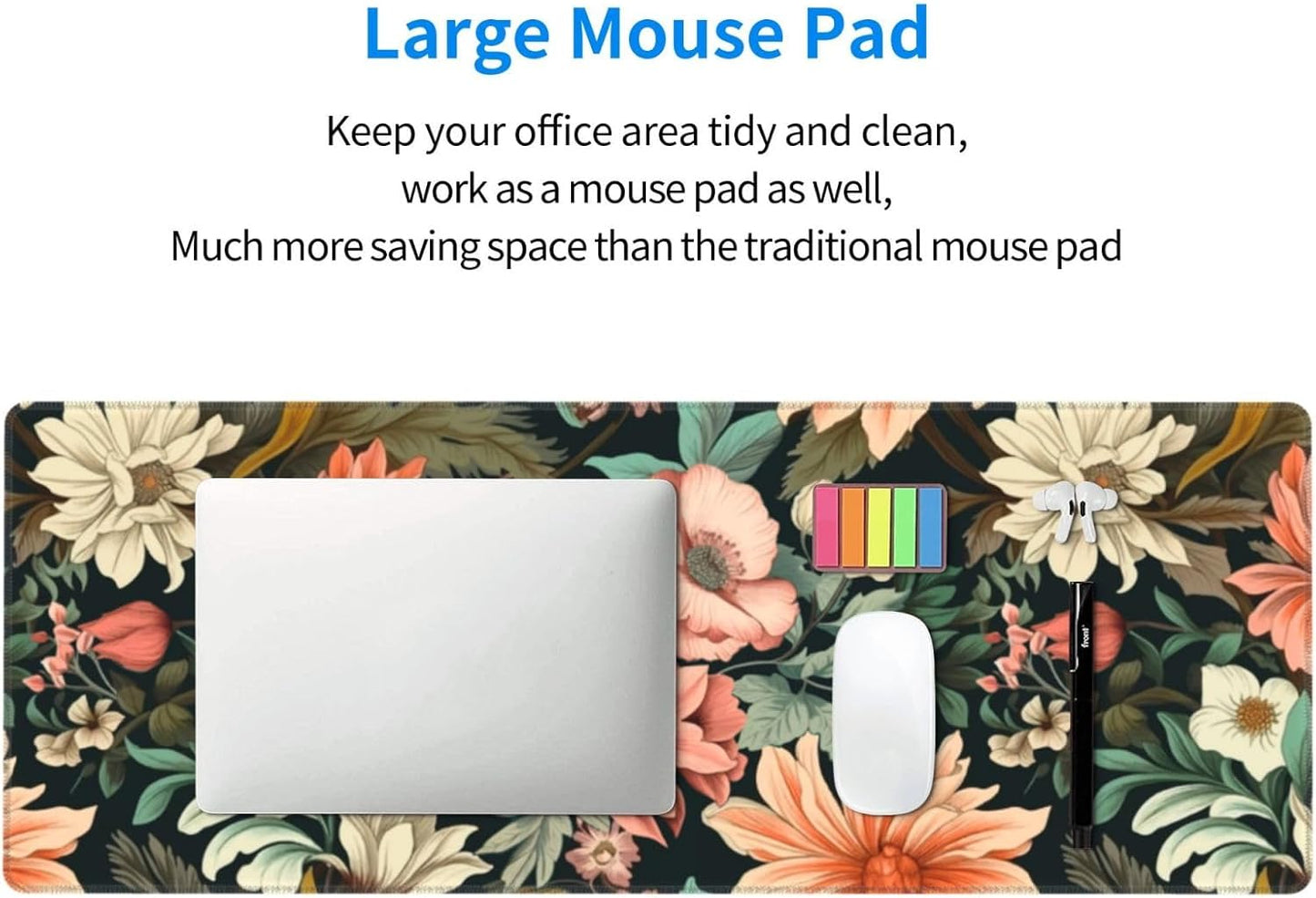 Japanese Floral Aesthetic Flowers Gaming Mouse Pad, Large Mouse Pad for Desk Mat XXL XL Mousepad, Big Keyboard Pad Office Desk Accessories Decor