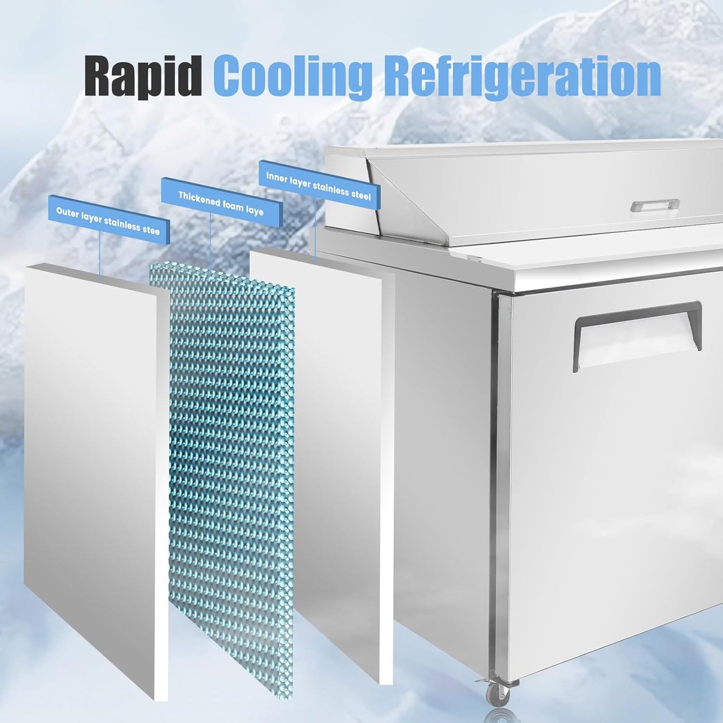 48" W Commercial Refrigerator Sandwich Salad Prep Table, Stainless Steel 2-Door Sandwich Prep Table Refrigerator, Counter Fan Cooling Refrigerator with 12 Pans for Restaurant, Bar