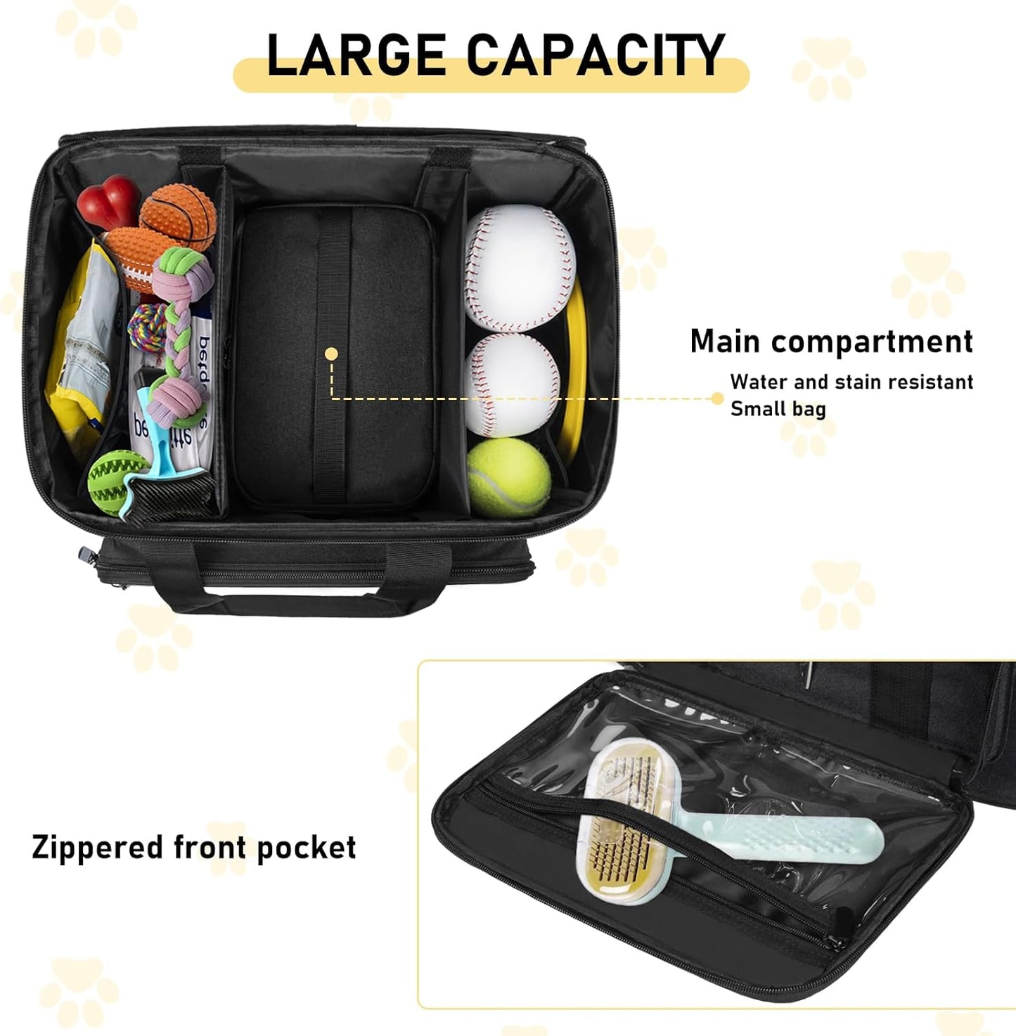 GMAK Large Pet Grooming Bag, Dog Grooming Tote Bags Supplies Organizer Case Pets Tools Organizer Tote for Dog Cat Grooming Tool Kit, Clippers, Scissors and Accessories, Black(Bag Only)