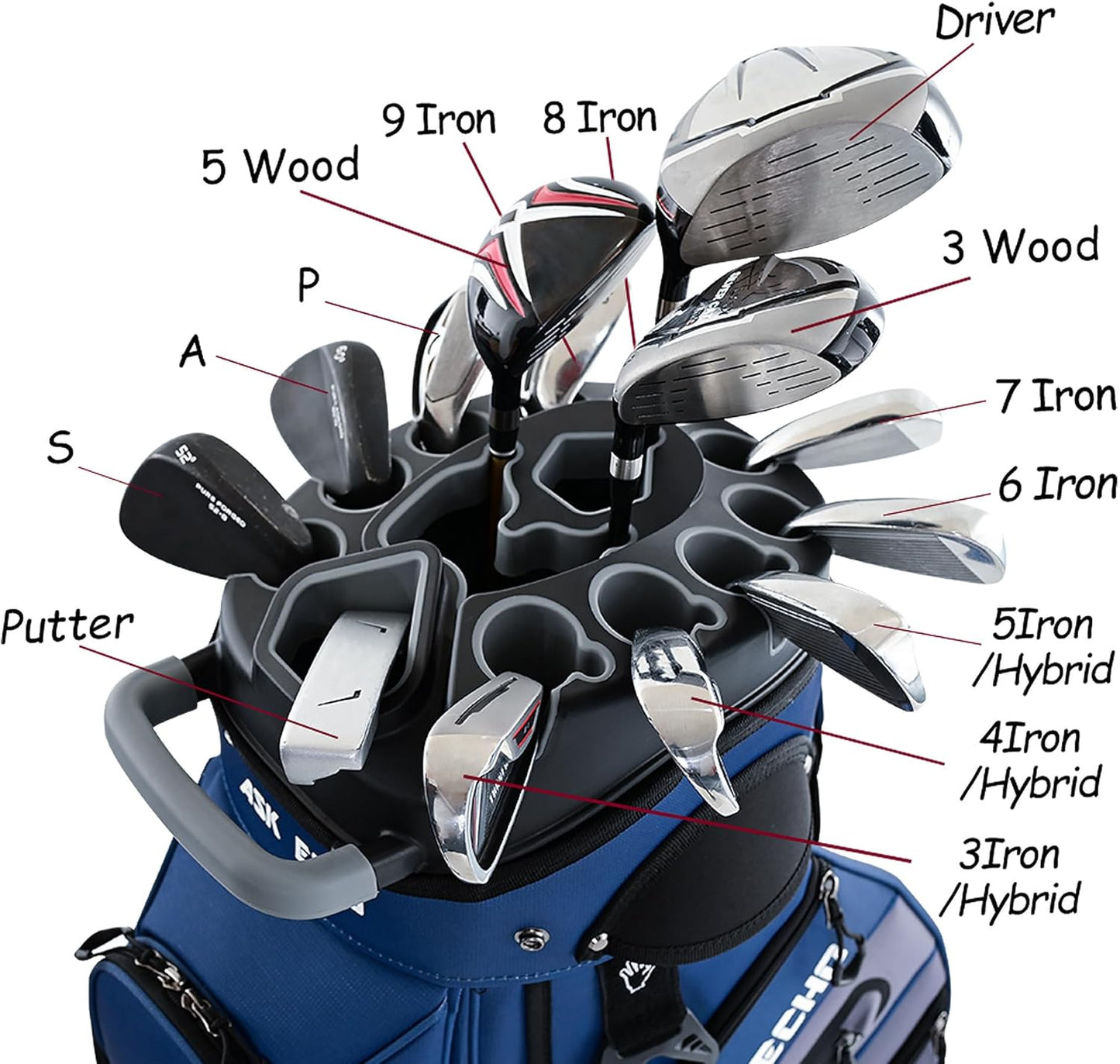ASK ECHO 2024 T-Lock Golf Cart Bag with 14 Way Organizer Divider Top, Premium Cart Bag with Handles and Rain Cover, for Men