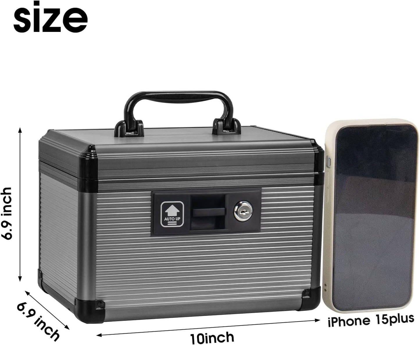 Medicine Lock Box with Key, Alluminum Alloy Box for Medication,First Aid Box with a Removeable Tray to Store Medicines & Pills for Home,Black 10 * 6.89 * 6.89 Inch