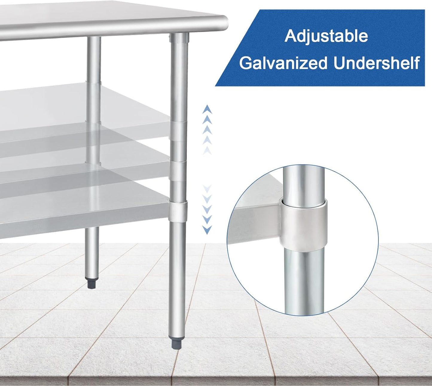 HARDURA Stainless Steel Table 30X48 Inches with Undershelf and Galvanized Legs NSF Heavy Duty Commercial Prep Work Table for Restaurant Kitchen Home and Hotel